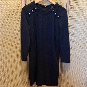 Ann Taylor Black Textured Top with Gold Button